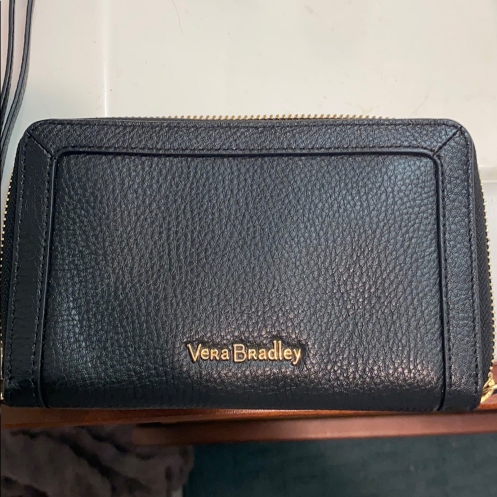 Black Leather Vera Bradley wristlet